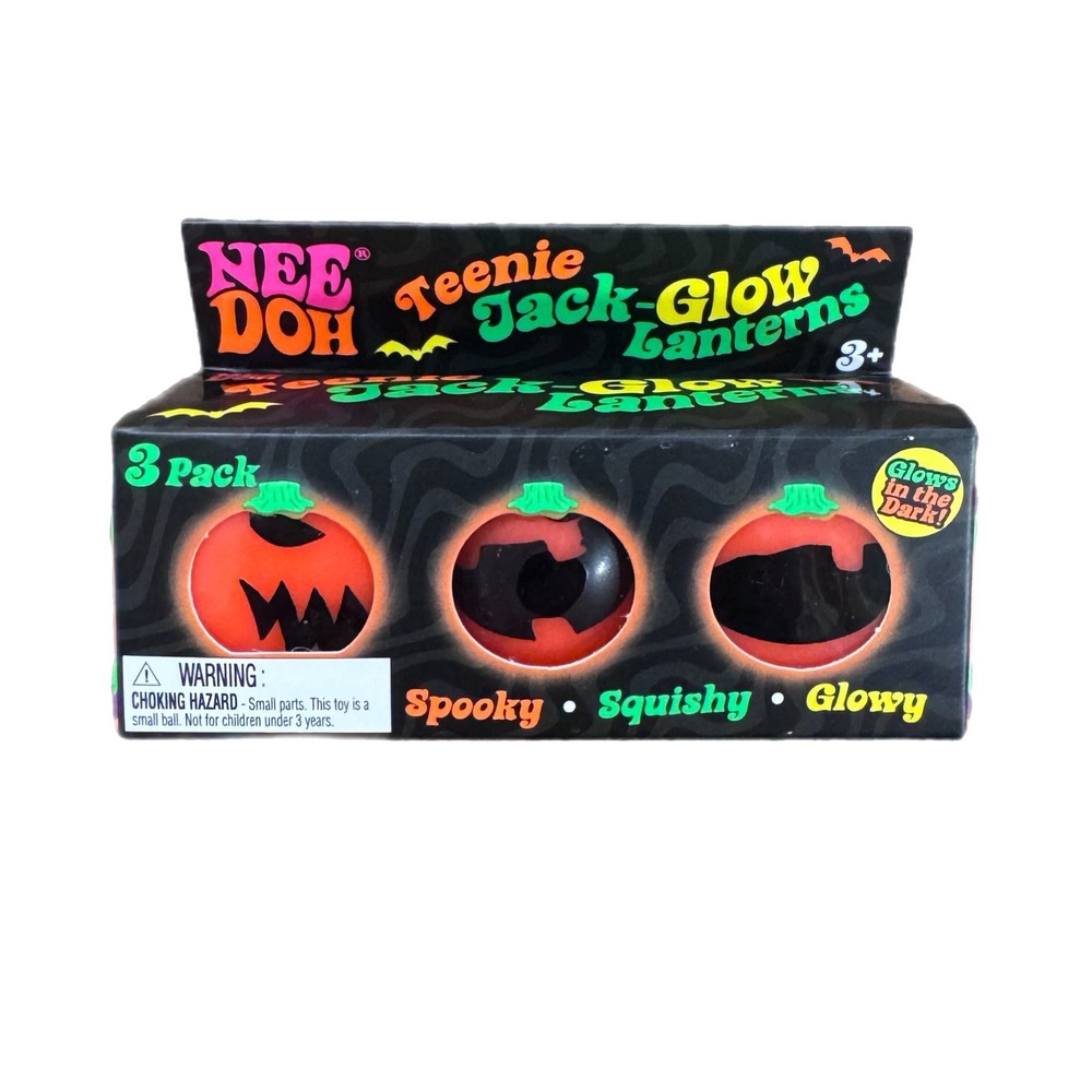 NeeDoh Teenie Jack-Glow Lanterns 3 Pack Halloween Glow in the Dark Squishy Toy